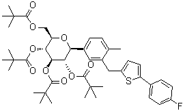 (1S)-1,5-脱水-1-C-[3-[[5-(4-氟苯基)-2-噻吩基]甲基]-4-甲基苯基]-D-山梨糖醇 2,3,4,6-四(2,2-二甲基丙酸酯)分子结构 (CAS 1283129-18-9)