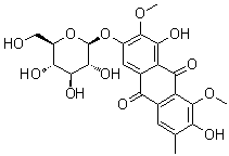 structure of CAS# 129025-96-3, 3-(beta-D-吡喃葡萄糖基氧基)-1,7-二羟基-2,8-二甲氧基-6-甲基-9,10-蒽醌