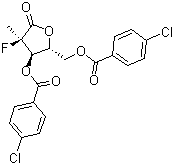 structure of CAS# 1294481-79-0, (2R)-2-脱氧-2-氟-2-甲基-D-赤式戊糖酸 gamama-内酯 3,5-双(4-氯苯甲酸)酯