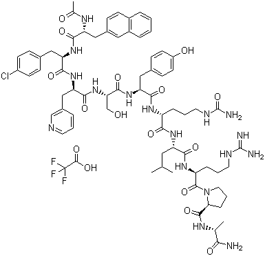 CAS # 130289-71-3, Cetrorelix trifluoroacetate, N-Acetyl-3-(2-naphthalenyl)-D-alanyl-4-chloro-D-phenylalanyl-3-(3-pyridinyl)-D-alanyl-L-seryl-L-tyrosyl-N5-(aminocarbonyl)-D-ornithyl-L-leucyl-L-arginyl-L-prolyl-D-alaninamide mono(trifluoroacetate)