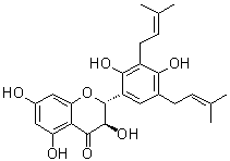 CAS # 1303438-52-9, Cathayanon I, (2R,3R)-2-[2,4-Dihydroxy-3,5-bis(3-methyl-2-buten-1-yl)phenyl]-2,3-dihydro-3,5,7-trihydroxy-4H-1-benzopyran-4-one