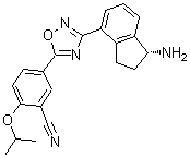 CAS # 1306760-72-4, 5-[3-[(1R)-1-Amino-2,3-dihydro-1H-inden-4-yl]-1,2,4-oxadiazol-5-yl]-2-(1-methylethoxy)benzonitrile