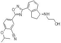 CAS 登录号：1306760-86-0, 5-[3-[(1R)-2,3-二氢-1-[(2-羟基乙基)氨基]-1H-茚-4-基]-1,2,4-恶二唑-5-基]-2-(1-甲基乙氧基)-苯甲腈