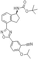 CAS 登录号：1306763-71-2, N-[(1S)-4-[5-[3-氰基-4-(1-甲基乙氧基)苯基]-1,2,4-恶二唑-3-基]-2,3-二氢-1H-茚-1-基]氨基甲酸叔丁酯