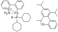 (SP-4-4)-[2'-Amino[1,1'-biphenyl]-2-yl]chloro[dicyclohexyl[2',4',6'-tris(1-methylethyl)[1,1'-biphenyl]-2-yl]phosphine]palladium molecular structure (CAS 1310584-14-5)