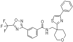 structure of CAS# 1314890-29-3, N-[[四氢-4-(4-苯基-2-噻唑基)-2H-吡喃-4-基]甲基]-3-[5-(三氟甲基)-1,2,4-恶二唑-3-基]苯甲酰胺