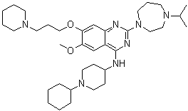 structure of CAS# 1320288-17-2, N-(1-环己基-4-哌啶基)-2-[六氢-4-异丙基-1H-1,4-二氮杂卓-1-基]-6-甲氧基-7-[3-(1-哌啶基)丙氧基]-4-喹唑啉胺
