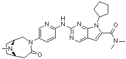 CAS # 1331846-26-4, 7-Cyclopentyl-N,N-dimethyl-2-[[5-[(1R,6S)-9-methyl-4-oxo-3,9-diazabicyclo[4.2.1]non-3-yl]-2-pyridinyl]amino]-7H-Pyrrolo[2,3-d]pyrimidine-6-carboxamide