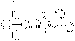 structure of CAS# 133367-33-6, N-[(9H-Fluoren-9-ylmethoxy)carbonyl]-1-[(4-methoxyphenyl)diphenylmethyl]-L-histidine