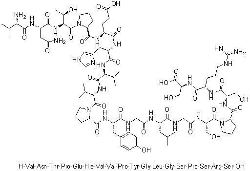 L-缬氨酰-L-天冬氨酰胺酰-L-苏氨酰-L-脯氨酰-L-alpha-谷氨酰-L-组氨酰-L-缬氨酰-L-缬氨酰-L-脯氨酰-L-酪氨酰甘氨酰-L-亮氨酰甘氨酰-L-丝氨酰-L-脯氨酰-L-丝氨酰-L-精氨酰-L-丝氨酸分子结构 (CAS 133474-20-1)