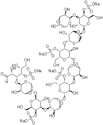 CAS # 133628-75-8, O-3,6-Anhydro-alpha-D-galactopyranosyl-(1→3)-O-4-O-sulfo-beta-D-galactopyranosyl-(1→4)-O-3,6-anhydro-alpha-D-galactopyranosyl-(1→3)-O-4-O-sulfo-beta-D-galactopyranosyl-(1→4)-O-3,6-anhydro-alpha-D-galactopyranosyl-(1→3)-O-4-O-sulfo-beta-D-galactopyranosyl-(1→4)-O-3,6-anhydro-alpha-D-galactopyranosyl-(1→3)-O-4-O-sulfo-beta-D-galactopyranosyl-(1→4)-O-3,6-anhydro-alpha-D-galactopyranosyl-(1→3)-D-galactose 4-(hydrogen sulfate) pentasodium salt
