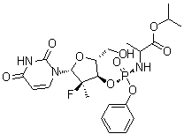 N-[[P(S),2'R]-2'-脱氧-2'-氟-2'-甲基-P-苯基-3'-尿苷酰基]-L-丙氨酸异丙酯分子结构 (CAS 1337482-15-1)
