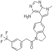 structure of CAS# 1337531-36-8, 7-Methyl-5-[1-[[3-(trifluoromethyl)phenyl]acetyl]-2,3-dihydro-1H-indol-5-yl]-7H-pyrrolo[2,3-d]pyrimidin-4-amine