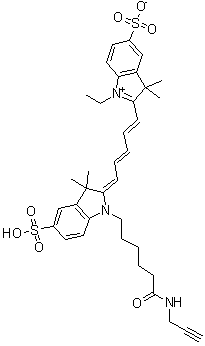 CAS 登录号：1345823-20-2, 2-[5-[1,3-二氢-3,3-二甲基-1-[6-氧代-6-(2-丙炔-1-基氨基)己基]-5-磺基-2H-吲哚-2-亚基]-1,3-戊二烯-1-基]-1-乙基-3,3-二甲基-5-磺基-3H-吲哚鎓内盐