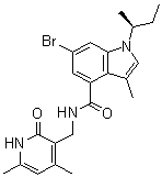 (S)-6-溴-1-(仲丁基)-N-[(4,6-二甲基-2-氧代-1,2-二氢吡啶-3-基)甲基]-3-甲基-1H-吲哚-4-甲酰胺分子结构 (CAS 1346574-54-6)
