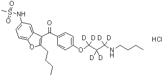 N-[2-丁基-3-[4-(3-丁基氨基-1,1,2,2,3,3-六氘丙氧基)苯甲酰基]-1-苯并呋喃-5-基]甲烷磺酰胺盐酸盐分子结构 (CAS 1346598-70-6)