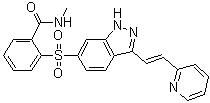 CAS # 1348536-59-3, N-Methyl-2-[[3-[(1E)-2-(2-pyridinyl)ethenyl]-1H-indazol-6-yl]sulfonyl]benzamide