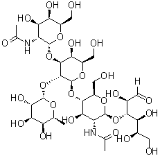 O-2-(乙酰氨基)-2-脱氧-alpha-D-吡喃半乳糖基-(1→3)-O-[6-脱氧-alpha-L-吡喃半乳糖基-(1→2)]-O-beta-D-吡喃半乳糖基-(1→4)-O-2-(乙酰氨基)-2-脱氧-beta-D-吡喃葡萄糖基-(1→3)-D-半乳糖分子结构 (CAS 1352644-11-1)