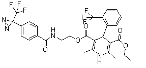 1,4-二氢-2,6-二甲基-4-[2-(三氟甲基)苯基]-3,5-吡啶二甲酸 3-乙基酯 5-[2-[[4-[3-(三氟甲基)-3H-双吖丙啶-3-基]苯甲酰基]氨基]乙基]酯分子结构 (CAS 135330-18-6)