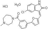 (3E)-5-氯-3-[[5-[3-[(六氢-4-甲基-1H-1,4-二氮杂卓-1-基)羰基]苯基]-2-呋喃基]亚甲基]-1,3-二氢-2H-吲哚-2-酮盐酸盐水合物分子结构 (CAS 1353858-99-7)