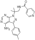 structure of CAS# 1354825-58-3, N-[2-[4-Amino-3-(4-methylphenyl)-1H-pyrazolo[3,4-d]pyrimidin-1-yl]-2-methylpropyl]-4-pyridinecarboxamide