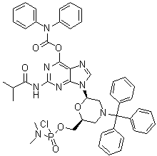 N,N-二苯基氨基甲酸 9-[(2R,6S)-6-[[[氯(二甲基氨基)亚膦酰]氧基]甲基]-4-(三苯基甲基)-2-吗啉基]-2-[(2-甲基-1-氧代丙基)氨基]-9H-嘌呤-6-基酯分子结构 (CAS 1357354-76-7)