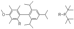 structure of CAS# 1359986-21-2, Bis(1,1-dimethylethyl)[4-methoxy-3,5,6-trimethyl-2',4',6'-tris(1-methylethyl)[1,1'-biphenyl]-2-yl]phosphine
