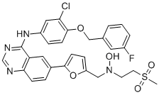 CAS # 1360431-86-2, Unii-62B2FT6RF5, N-[[5-[4-[3-chloro-4-[(3-fluorophenyl)methoxy]anilino]quinazolin-6-yl]furan-2-yl]methyl]-N-(2-methylsulfonylethyl)hydroxylamine