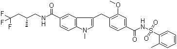 CAS # 136564-68-6, Masilukast, 3-[[2-Methoxy-4-[[[(2-methylphenyl)sulfonyl]amino]carbonyl]phenyl]methyl]-1-methyl-N-[(2R)-4,4,4-trifluoro-2-methylbutyl]-1H-indole-5-carboxamide