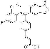 (E)-3-[4-[(E)-2-(2-氯-4-氟苯基)-1-(1H-吲唑-5-基)丁-1-烯-1-基]苯基]-2-丙烯酸分子结构 (CAS 1365888-06-7)