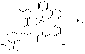 structure of CAS# 136724-73-7, (OC-6-33)-双(2,2'-联吡啶)[1-[[(4'-甲基[2,2'-联吡啶]-4-基)羰基]氧基]-2,5-吡咯烷二酮]钌六氟磷酸盐