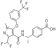 structure of CAS# 1369489-71-3, 4-[(1S)-1-[[[3-(二氟甲基)-1-甲基-5-[3-(三氟甲基)苯氧基]-1H-吡唑-4-基]羰基]氨基]乙基]苯甲酸