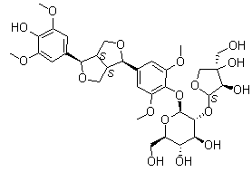 structure of CAS# 136997-64-3, (-)-丁香树脂酚-4-O-beta-D-呋喃芹糖基-(1→2)-beta-D-吡喃葡萄糖苷