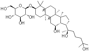 (3beta,12beta,20R)-12,20,25-三羟基达玛烷-3-基 beta-D-吡喃葡萄糖苷分子结构 (CAS 1370040-12-2)