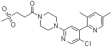 structure of CAS# 1373615-35-0, 1-[4-(5'-氯-3,5-二甲基[2,4'-联吡啶]-2'-基)-1-哌嗪基]-3-(甲基磺酰基)-1-丙酮