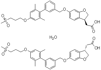 structure of CAS# 1374598-80-7, (3S)-6-[[2',6'-二甲基-4'-[3-(甲基磺酰基)丙氧基][1,1'-联苯]-3-基]甲氧基]-2,3-二氢-3-苯并呋喃乙酸半水合物