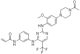 structure of CAS# 1374640-70-6, N-[3-[[2-[[4-(4-乙酰基-1-哌嗪基)-2-甲氧基苯基]氨基]-5-(三氟甲基)-4-嘧啶基]氨基]苯基]-2-丙烯酰胺