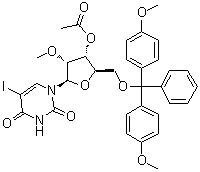 structure of CAS# 1374692-34-8, 5'-O-[Bis(4-methoxyphenyl)phenylmethyl]-5-iodo-2'-O-methyluridine 3'-acetate