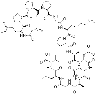 甘氨酰-L-alpha-谷氨酰-L-脯氨酰-L-脯氨酰-L-脯氨酰甘氨酰-L-赖氨酰-L-脯氨酰-L-丙氨酰-L-alpha-天冬氨酰-L-alpha-天冬氨酰-L-丙氨酰甘氨酰-L-亮氨酰-L-缬氨酸分子结构 (CAS 137525-51-0)