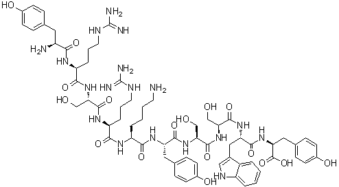 L-酪氨酰-L-精氨酰-L-丝氨酰-L-精氨酰-L-赖氨酰-L-酪氨酰-L-丝氨酰-L-丝氨酰-L-色氨酰-L-酪氨酸分子结构 (CAS 137665-91-9)