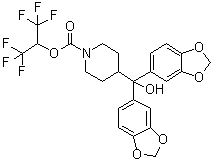 4-[二(1,3-苯并二氧杂环戊烯-5-基)羟基甲基]-1-哌啶羧酸 2,2,2-三氟-1-(三氟甲基)乙基酯分子结构 (CAS 1380424-42-9)