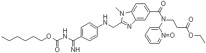 CAS # 1381757-44-3, Dabigatran etexilate N-oxide, N-[[2-[[[4-[[[(Hexyloxy)carbonyl]amino]iminomethyl]phenyl]amino]methyl]-1-methyl-1H-benzimidazol-5-yl]carbonyl]-N-(1-oxido-2-pyridinyl)-beta-alanine ethyl ester