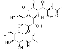 O-2-(乙酰氨基)-2-脱氧-beta-D-吡喃半乳糖基-(1→3)-O-beta-D-吡喃半乳糖基-(1→4)-2-(乙酰氨基)-2-脱氧-D-葡萄糖分子结构 (CAS 138398-63-7)