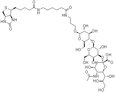 (3aS,4S,6aR)-N-[6-[[3-[[O-(N-乙酰基-alpha-神经胺酸基)-(2→3)-O-beta-D-吡喃半乳糖基-(1→4)-beta-D-吡喃葡萄糖基]氧基]丙基]氨基]-6-氧代己基]六氢-2-氧代-1H-噻吩并[3,4-d]咪唑-4-戊酰胺分子结构 (CAS 1384441-58-0)
