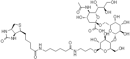 (3aS,4S,6aR)-N-[6-[[3-[[O-(N-乙酰基-alpha-神经胺酸基)-(2→6)-O-beta-D-吡喃半乳糖基-(1→4)-beta-D-吡喃葡萄糖基]氧基]丙基]氨基]-6-氧代己基]六氢-2-氧代-1H-噻吩并[3,4-d]咪唑-4-戊酰胺分子结构 (CAS 1384441-62-6)