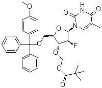 1-[2-脱氧-3-O-[(2,2-二甲基-1-氧代丙氧基)甲基]-2-氟-5-O-[(4-甲氧基苯基)二苯基甲基]-beta-D-呋喃阿拉伯糖基]-5-甲基-2,4(1H,3H)-嘧啶二酮分子结构 (CAS 138685-99-1)