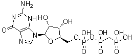 CAS # 13912-93-1, 5'-Guanylyl methylenediphosphonate, 5'-Guanylyl-beta,gamma-methylenediphosphate, Guanosine 5'-(beta,gamma-methylene)triphosphate, Guanylyl-beta,gamma-methylenediphosphonate, Phosphonic acid, methylenedi-, monoanhydride with 5'-guanylic acid, beta,gamma-Methylene guanosine 5'-triphosphate, beta,gamma-Methylene-GTP, beta,gamma-Methyleneguanosine triphosphate