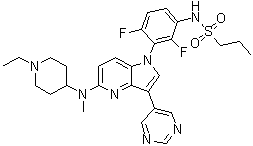 N-[3-[5-[(1-乙基-4-哌啶基)甲基氨基]-3-(5-嘧啶基)-1H-吡咯并[3,2-b]吡啶-1-基]-2,4-二氟苯基]-1-丙烷磺酰胺分子结构 (CAS 1392429-79-6)