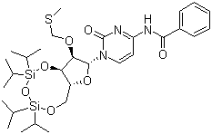 CAS 登录号：139434-68-7, N-苯甲酰基-2'-O-[(甲硫基)甲基]-3',5'-O-[1,1,3,3-四(1-甲基乙基)-1,3-二硅氧烷二基]胞苷