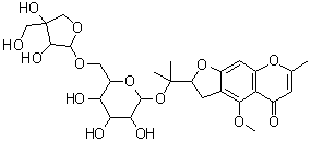 structure of CAS# 139446-82-5, (S)-2-[1-[(6-O-beta-D-呋喃芹糖基-beta-D-吡喃葡萄糖基)氧基]-1-甲基乙基]-2,3-二氢-4-甲氧基-7-甲基-5H-呋喃并[3,2-g][1]苯并吡喃-5-酮